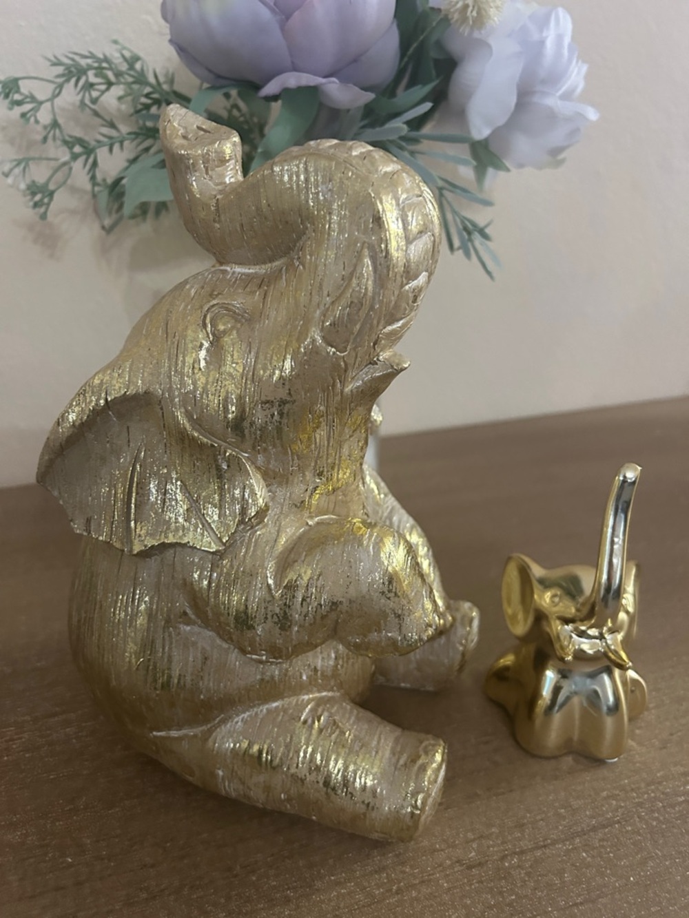 Gold Decorative Elephant Figurines - Set of Two